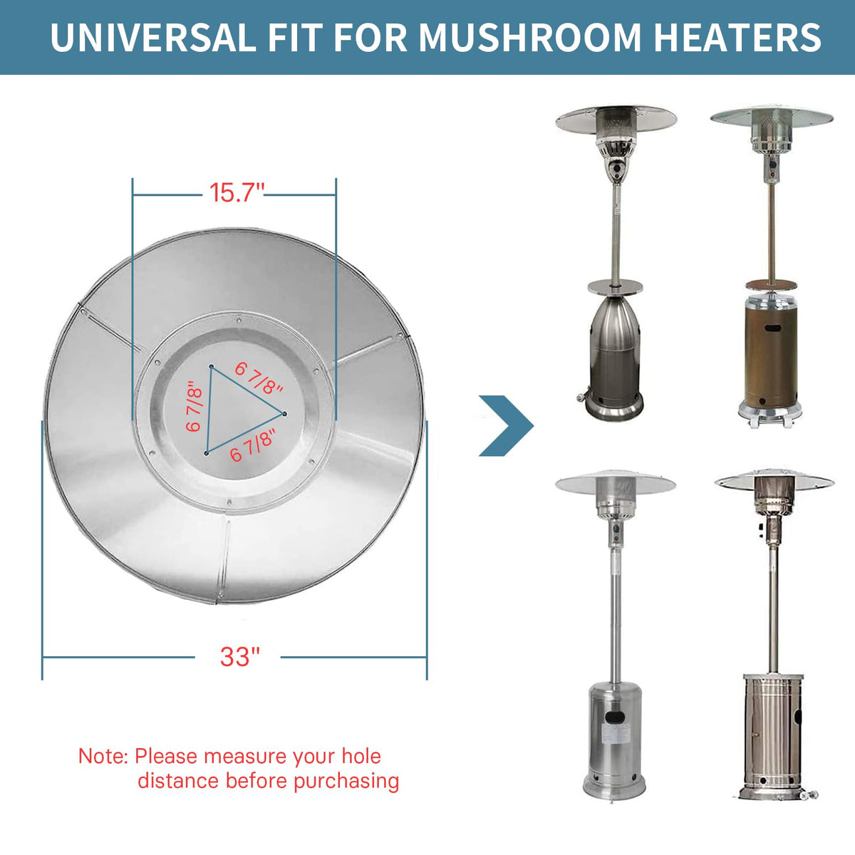 Kisworm mushroom-shaped reflector shields outdoor heaters for improved heat coverage.
