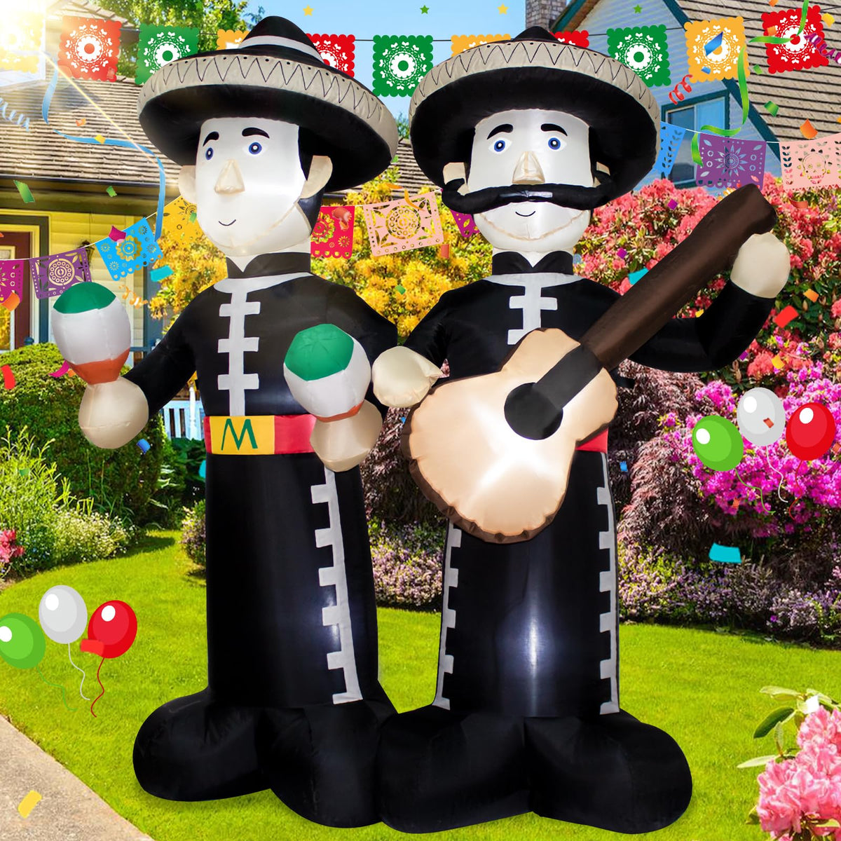 KITBONIS 6ft Mariachi inflatable with LED lights for vibrant outdoor fiestas.
