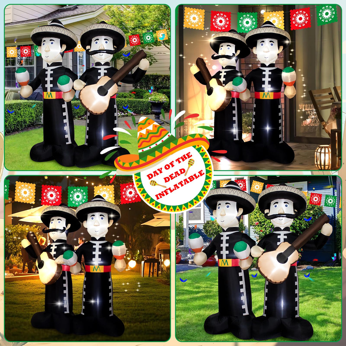 KITBONIS LED-lit mariachi inflatable glows at night for ambience.