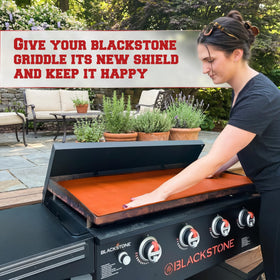Kitchen Perfection rust-prevention cover keeps seasoning and grill ready after cooking.
