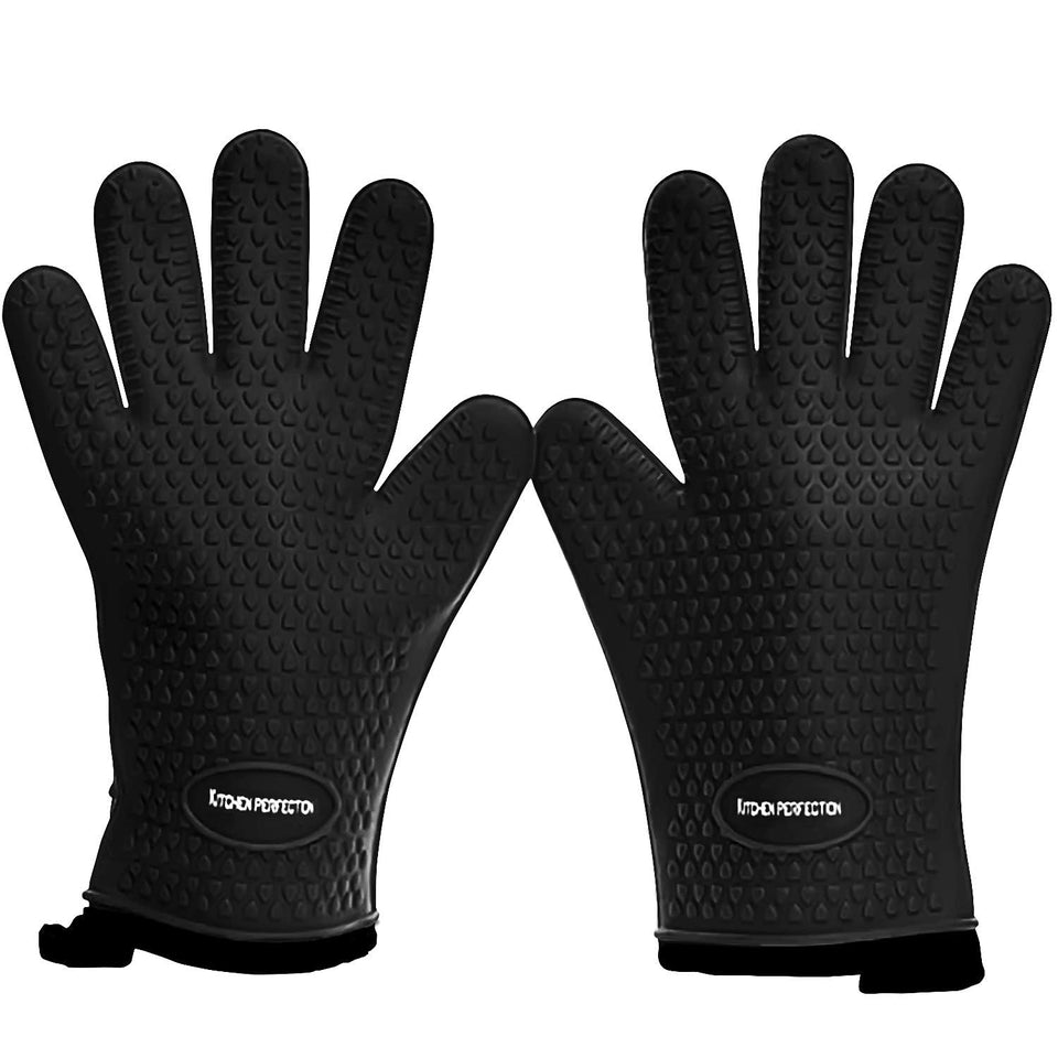 Kitchen Perfection silicone smoker gloves offer heat-proof protection up to 500°F for grilling.
