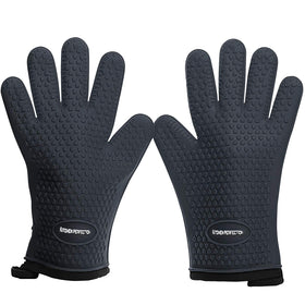 Kitchen Perfection silicone smoker gloves in action showing secure grip for grilling