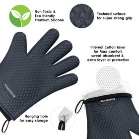 Kitchen Perfection gloves removing hot pan from stove safely