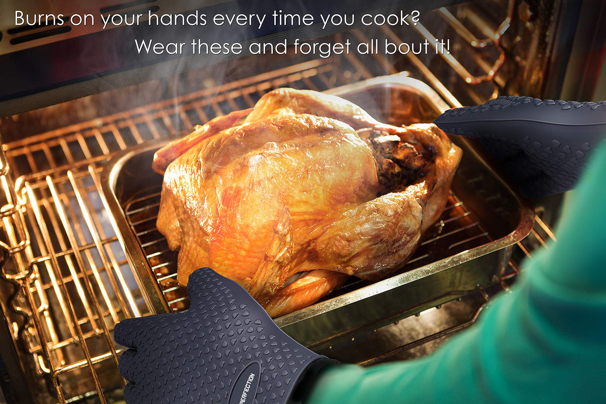 Kitchen Perfection gloves packaged with two hangers and recipe e-books