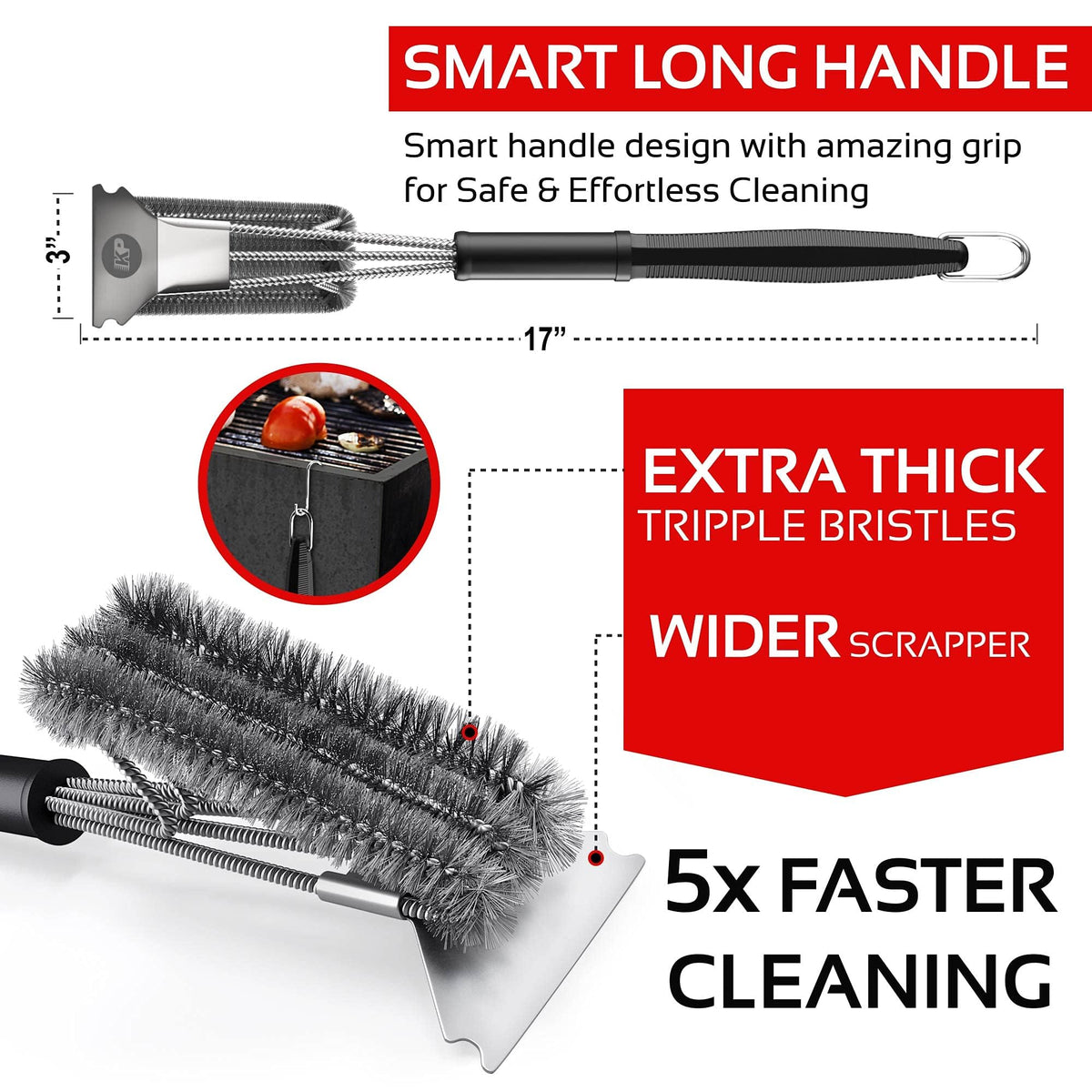 Kitchen Perfection Stainless steel scraper edges deliver fast grease removal.