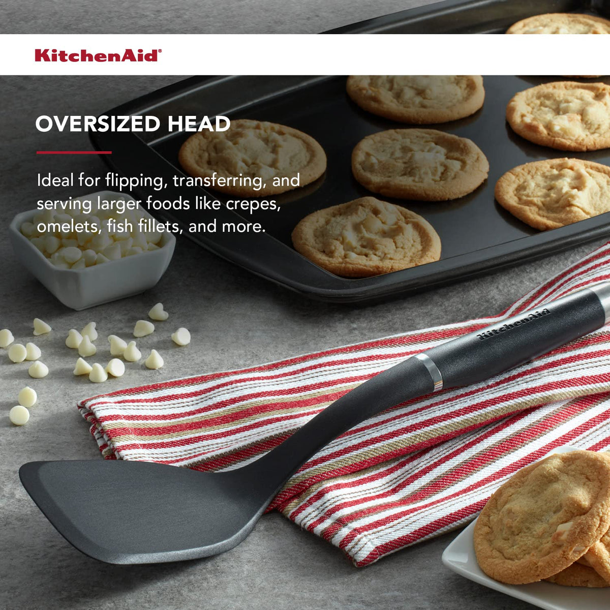 KitchenAid KO001OHOBA dishwasher-safe turner for easy cleanup after cooking.