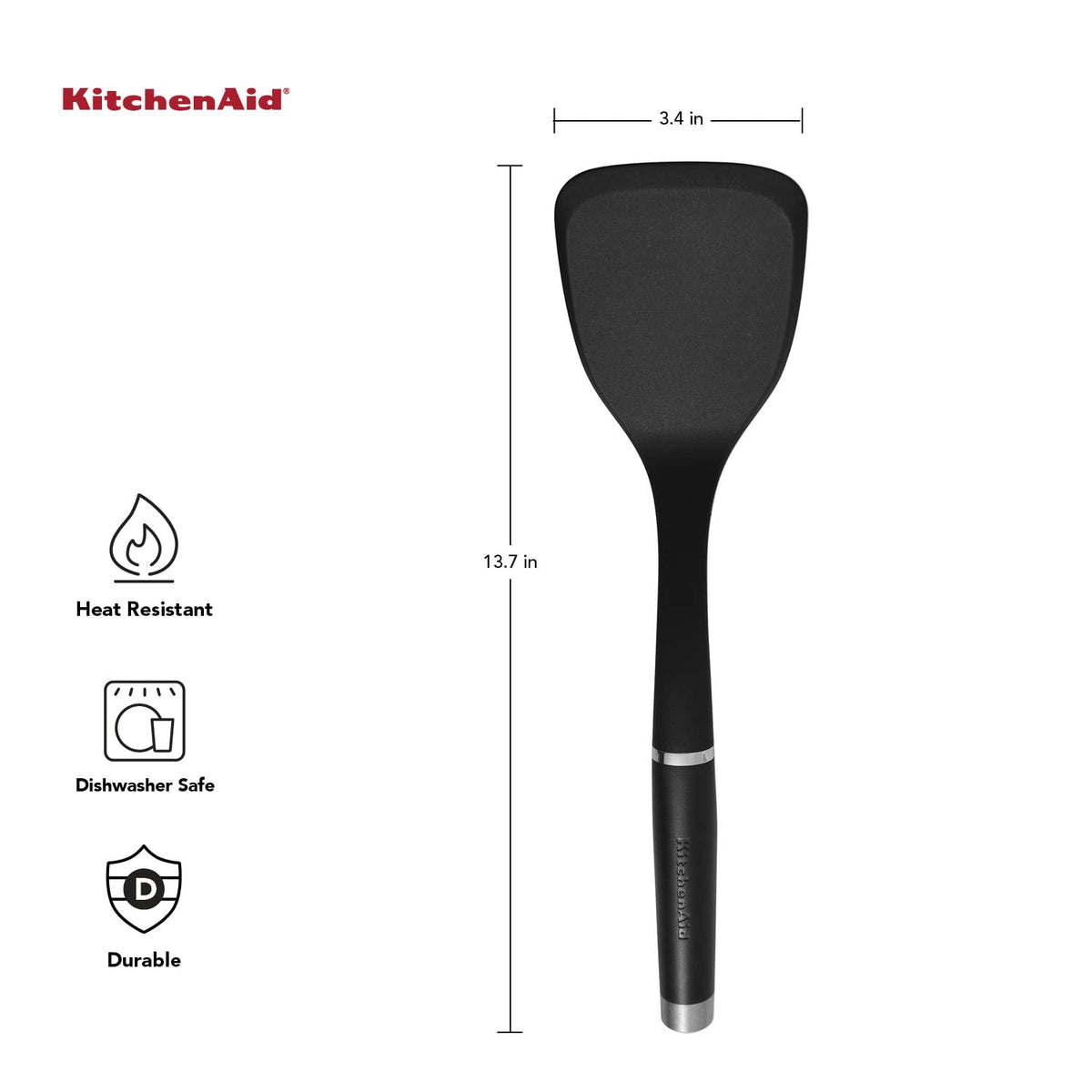 KitchenAid KO001OHOBA heat-resistant nylon turner withstands up to 450°F.