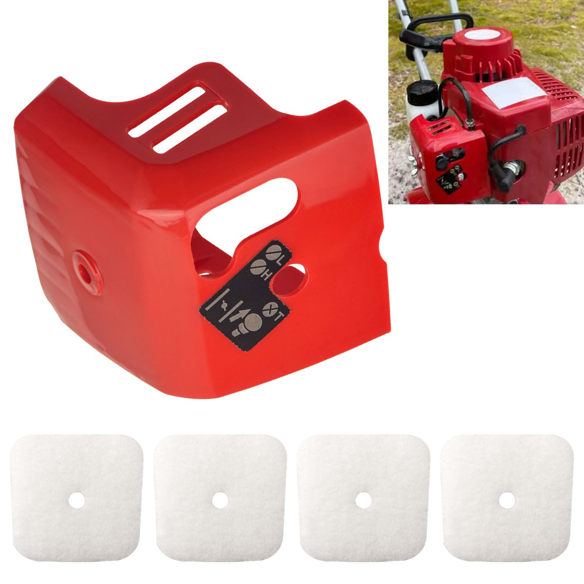 KitchenKipper air filter cover for Mantis and Echo, protects intake and extends engine life.