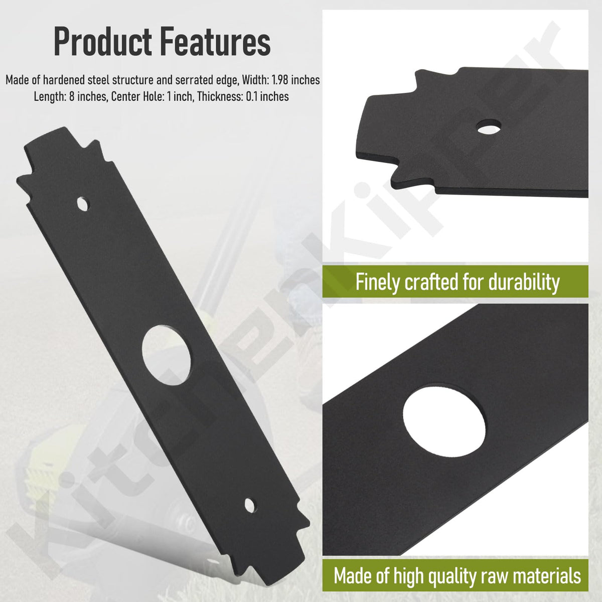 Heavy-duty hardened steel KitchenKipper edger blade with serrated edge for clean cuts