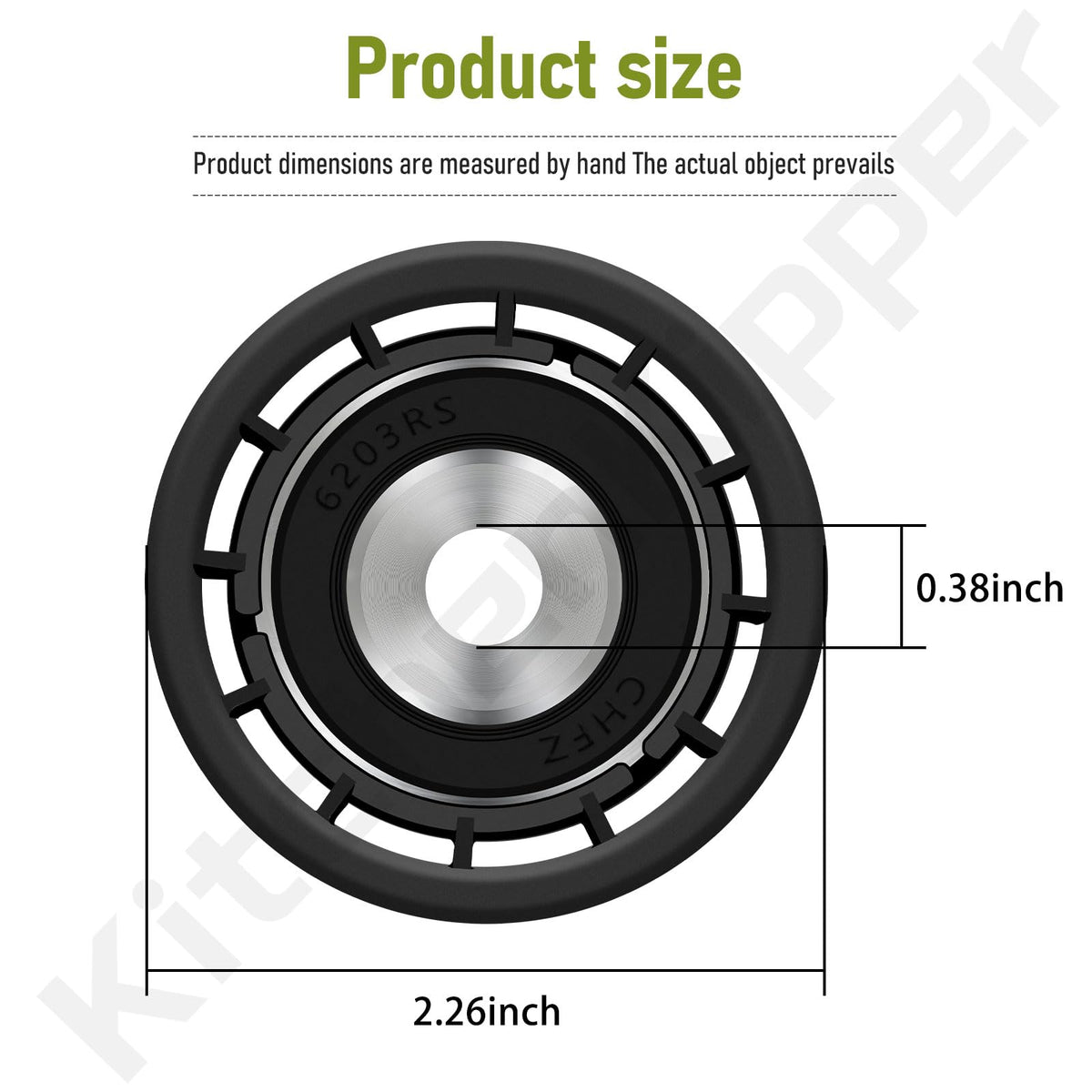 KitchenKipper idler pulley outer diameter detail showing robust construction for mower decks