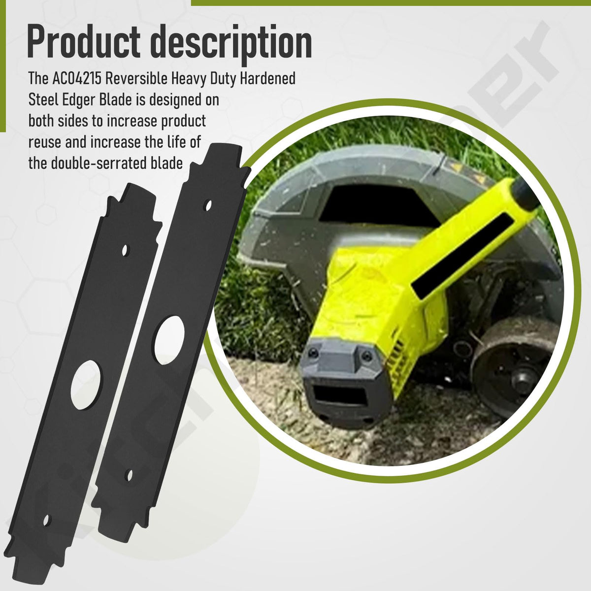 Reversible double-sided blade design extends life per blade