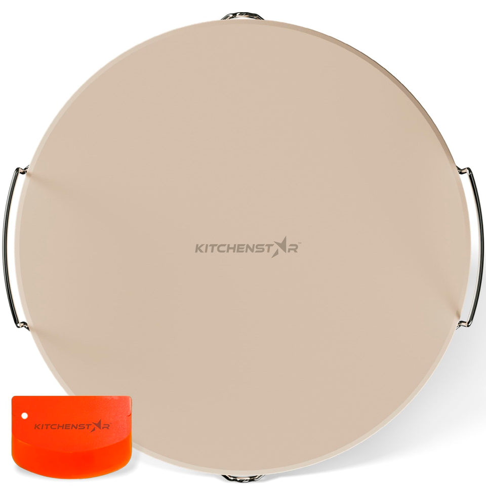 KitchenStar pizza stone oven handle enables easy transport for crispy slices