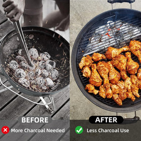 Kitchique charcoal basket easy installation demonstrates tool-free setup for outdoor cooking.