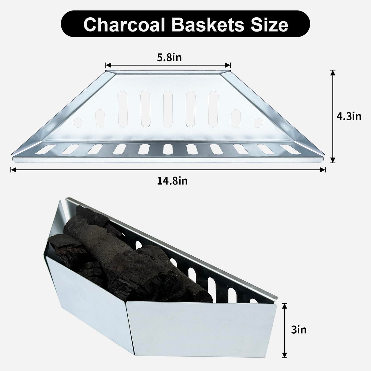 Kitchique charcoal basket two-weber-22kettle side view boosts even heat distribution.