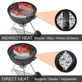 Kitchique charcoal basket versatile use supports vegetables and meat on outdoor barbecues.