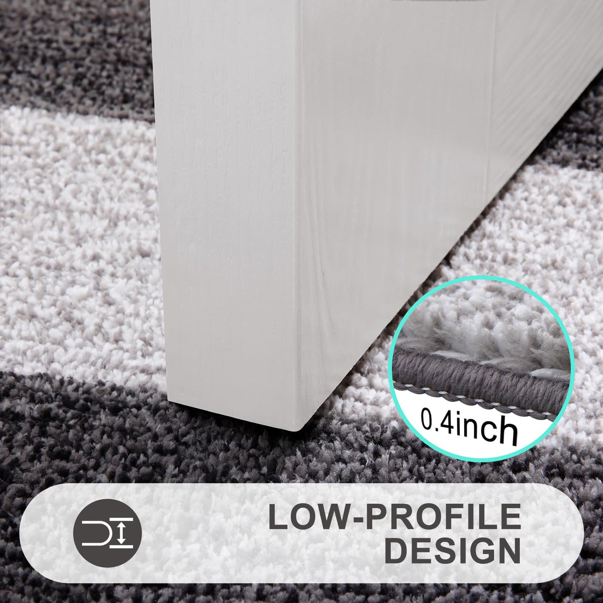 Kitinjoy low-profile door mat at the threshold, 0.4 inch high.