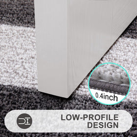 Kitinjoy low-profile door mat at the threshold, 0.4 inch high.