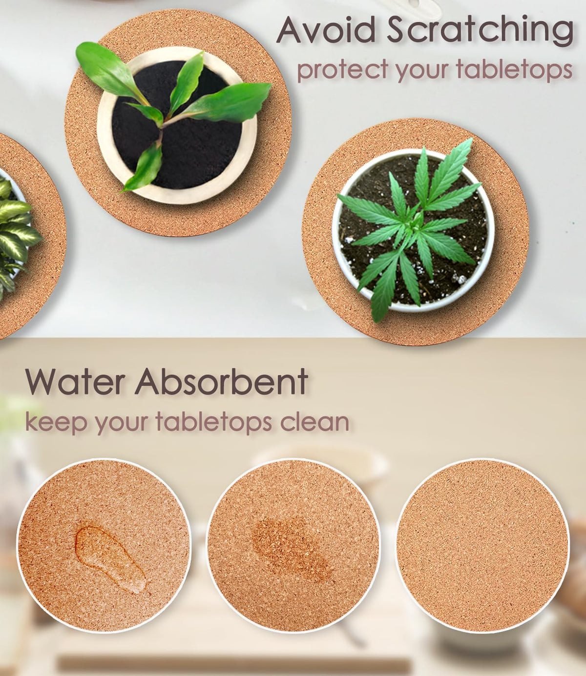 KITLAB cork plant coaster 6-inch closeup highlights double-layer thickness