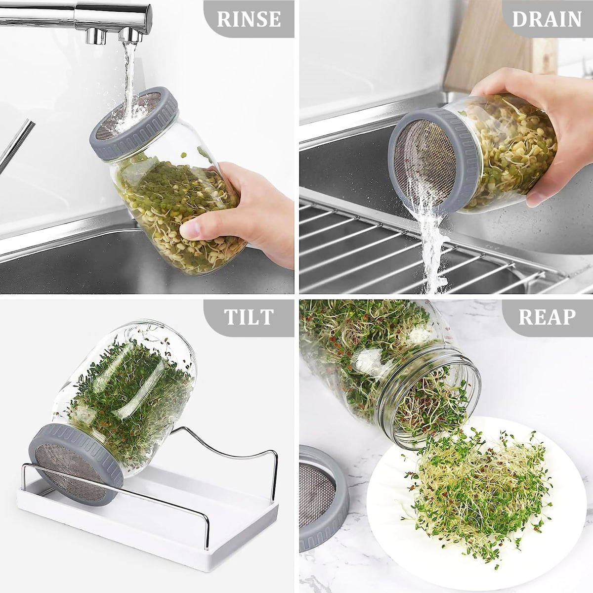 Kitmiido drip-tray-stand promotes drainage and airflow during sprouts.