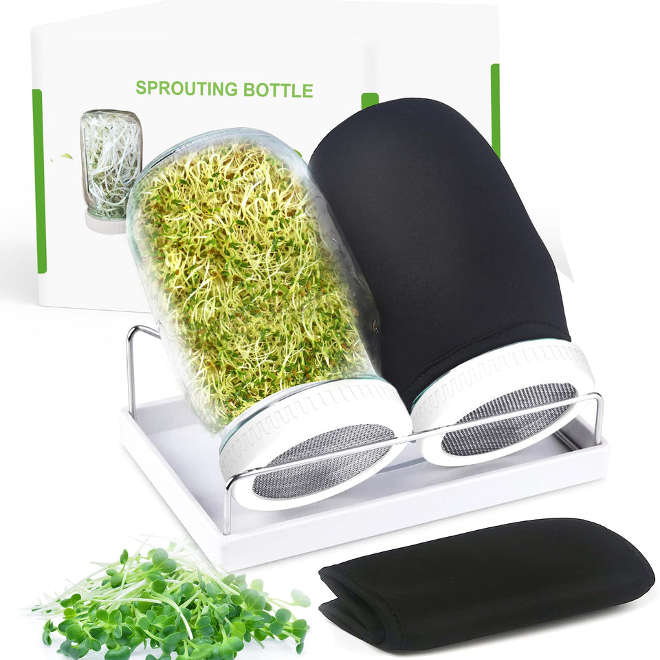 Kitmiido sprouting jar kit with 32 oz wide-mouth jars for fresh sprouts at home.