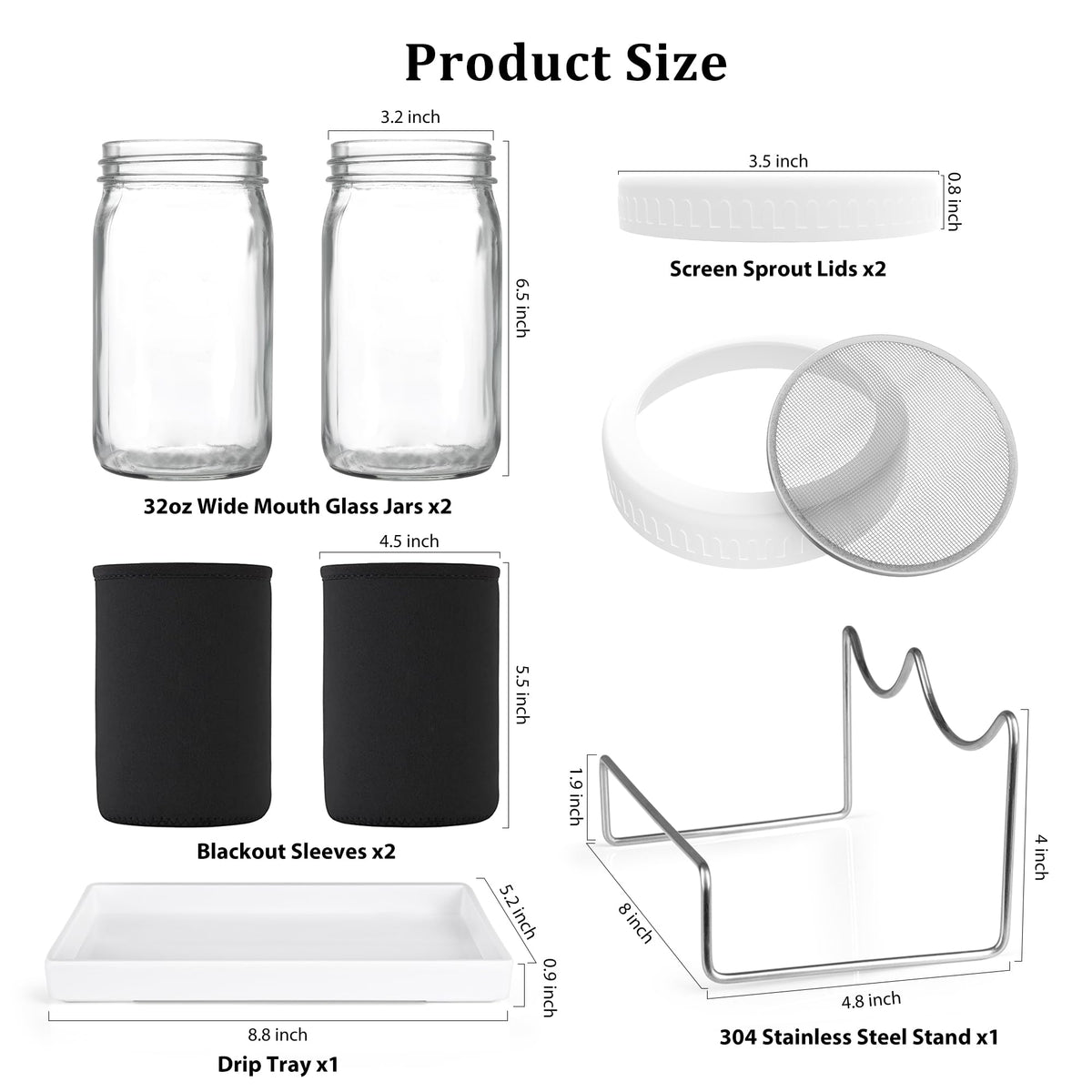 Kitmiido sprouting lids and mesh ensuring rust-free filtration for clean sprouts.