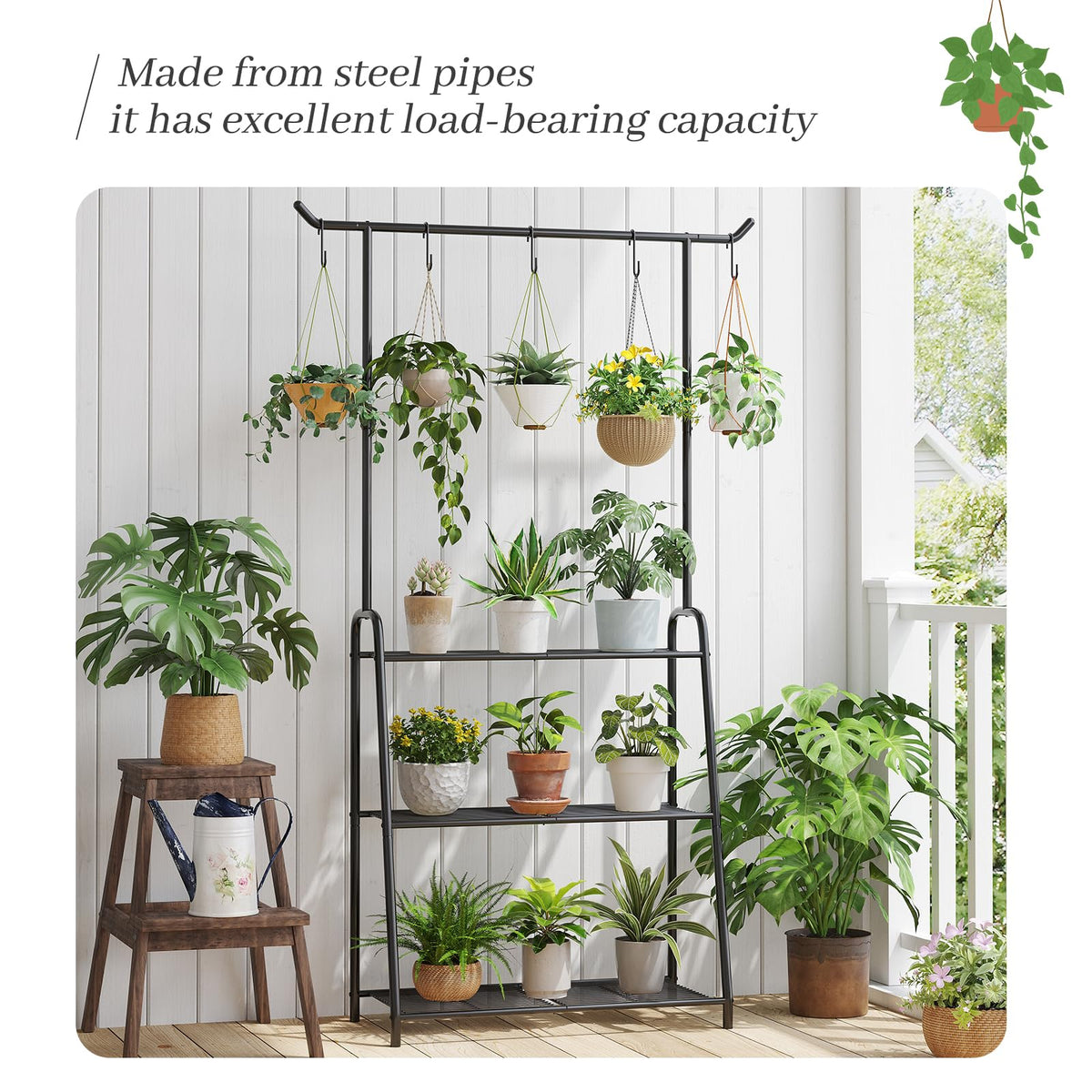 Kitsanery metal plant shelf in living room for stylish indoor greenery.