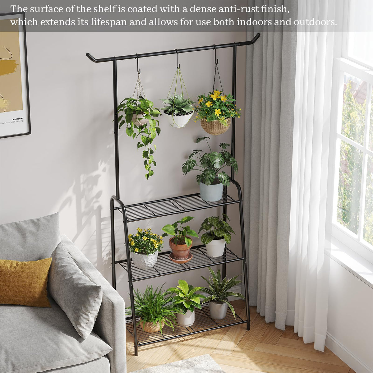 Kitsanery tall ladder plant rack for outdoor patios keeps plants organized.