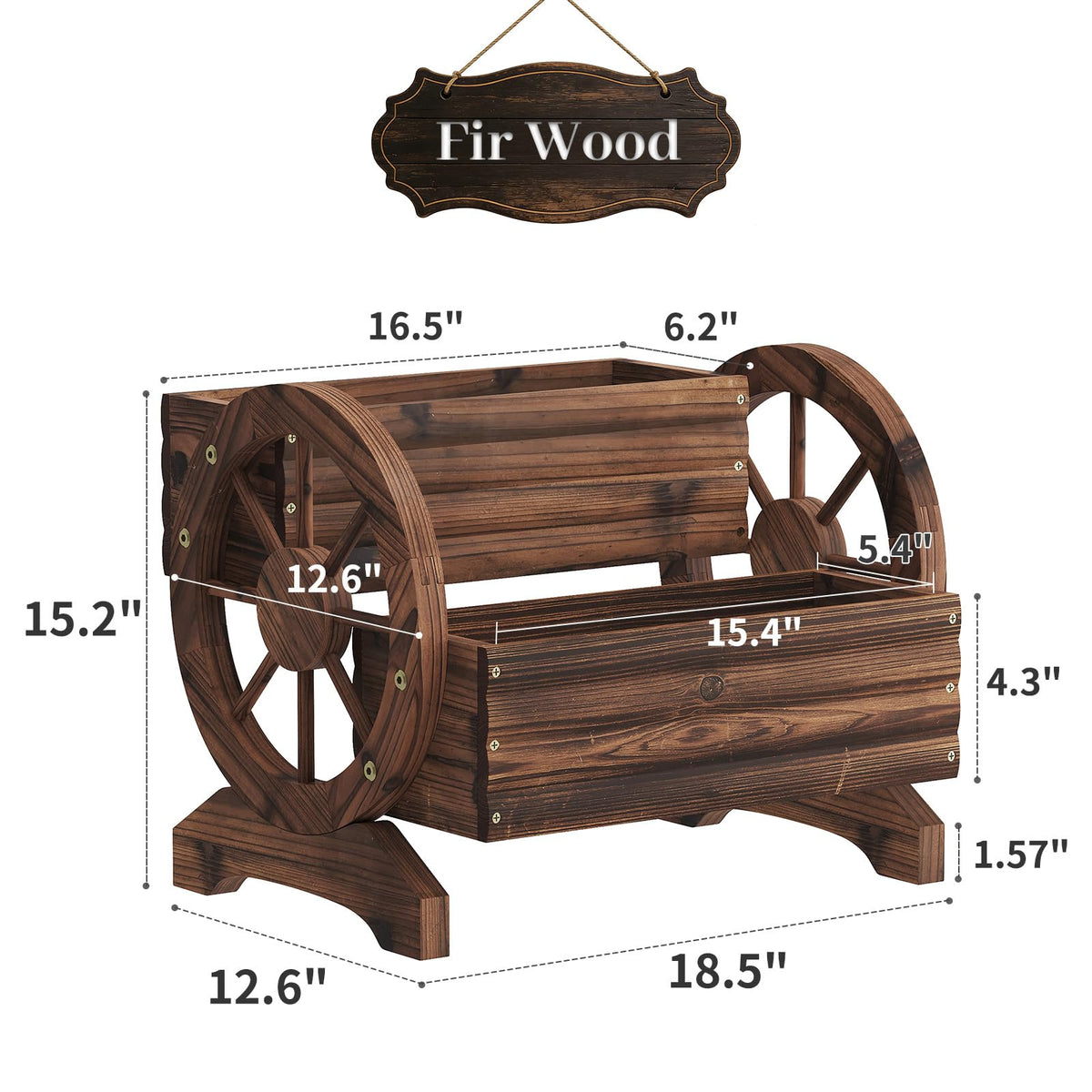 Kitsanery wooden planter close-up shows fir texture and sturdy outdoor-ready construction.