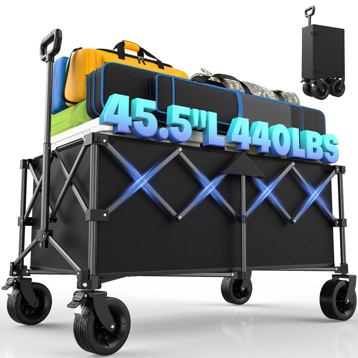 Kitsure collapsible wagon open interior with ample space for camping gear