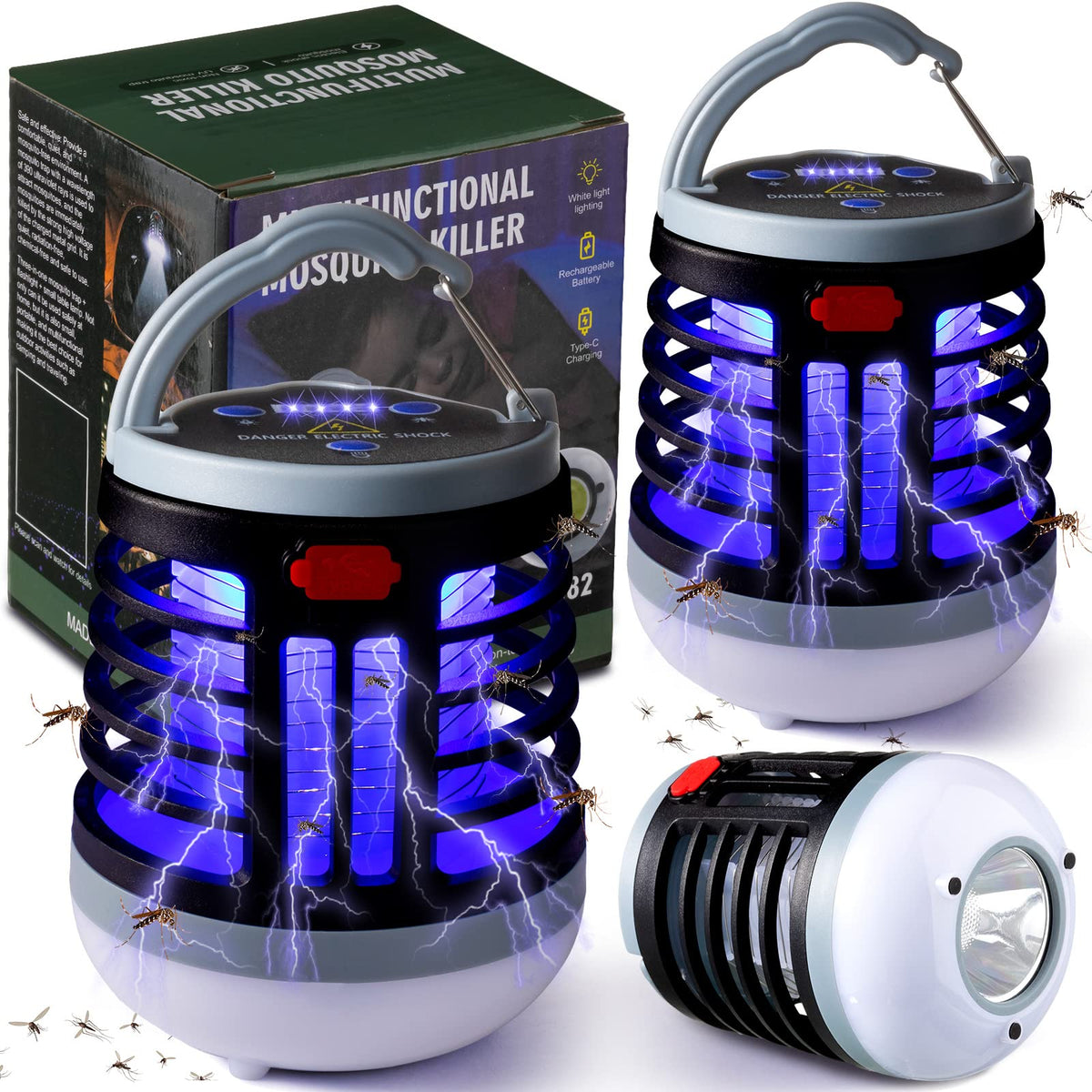 Kittmip 2-pack bug zapper USB rechargeable for outdoor pest control.