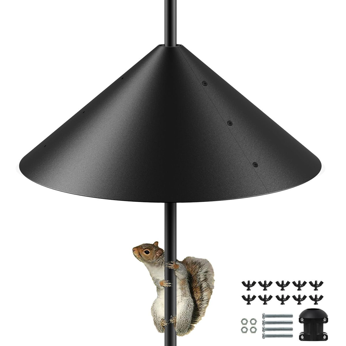 KitVONA 19-inch squirrel baffle deters climbing on bird feeder poles.