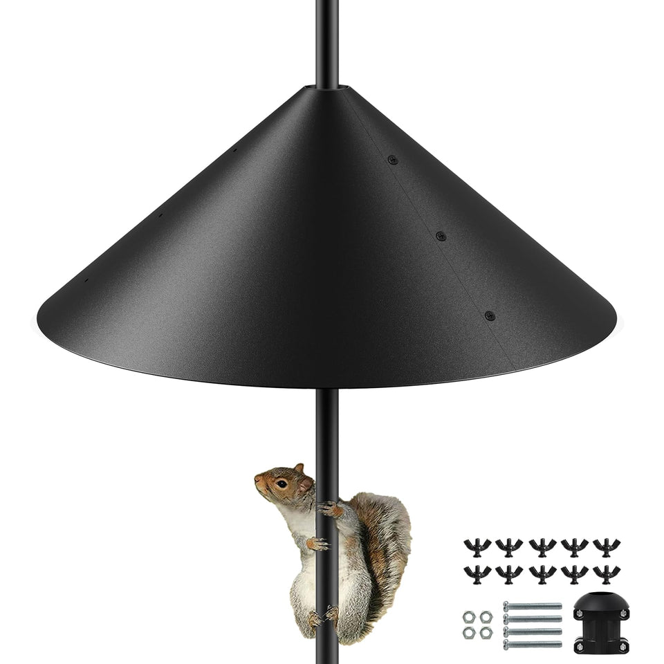 KitVONA 19-inch squirrel baffle deters climbing on bird feeder poles.