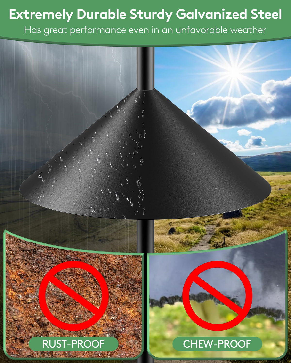 KitVONA chew-resistant baffle protects feeders from gnawing.