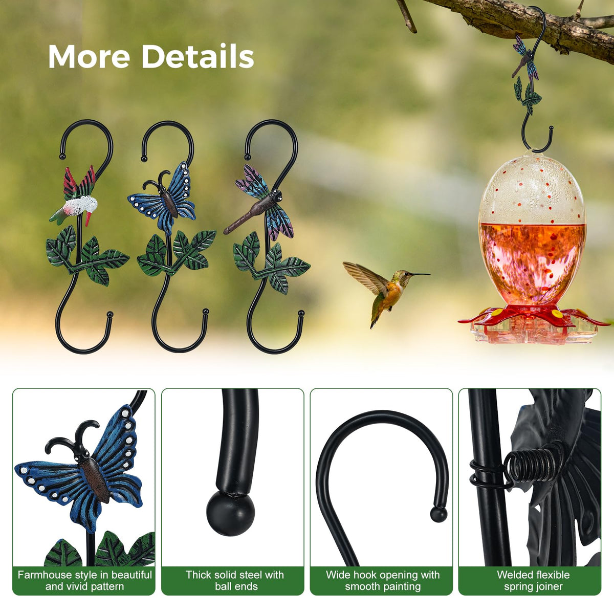 Kitwinney dragonfly S-hook for baskets, feeders, and wind chimes.