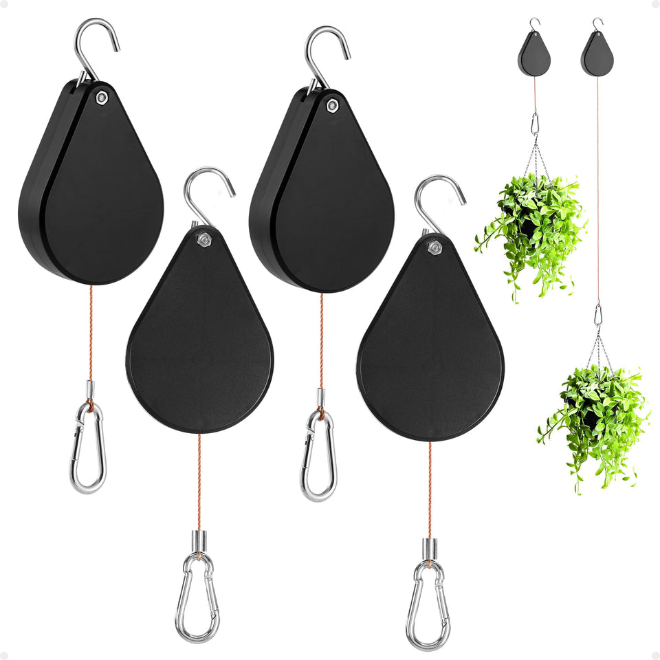 Kitwinney retractable plant hanger assembly shows height adjustment for easy watering