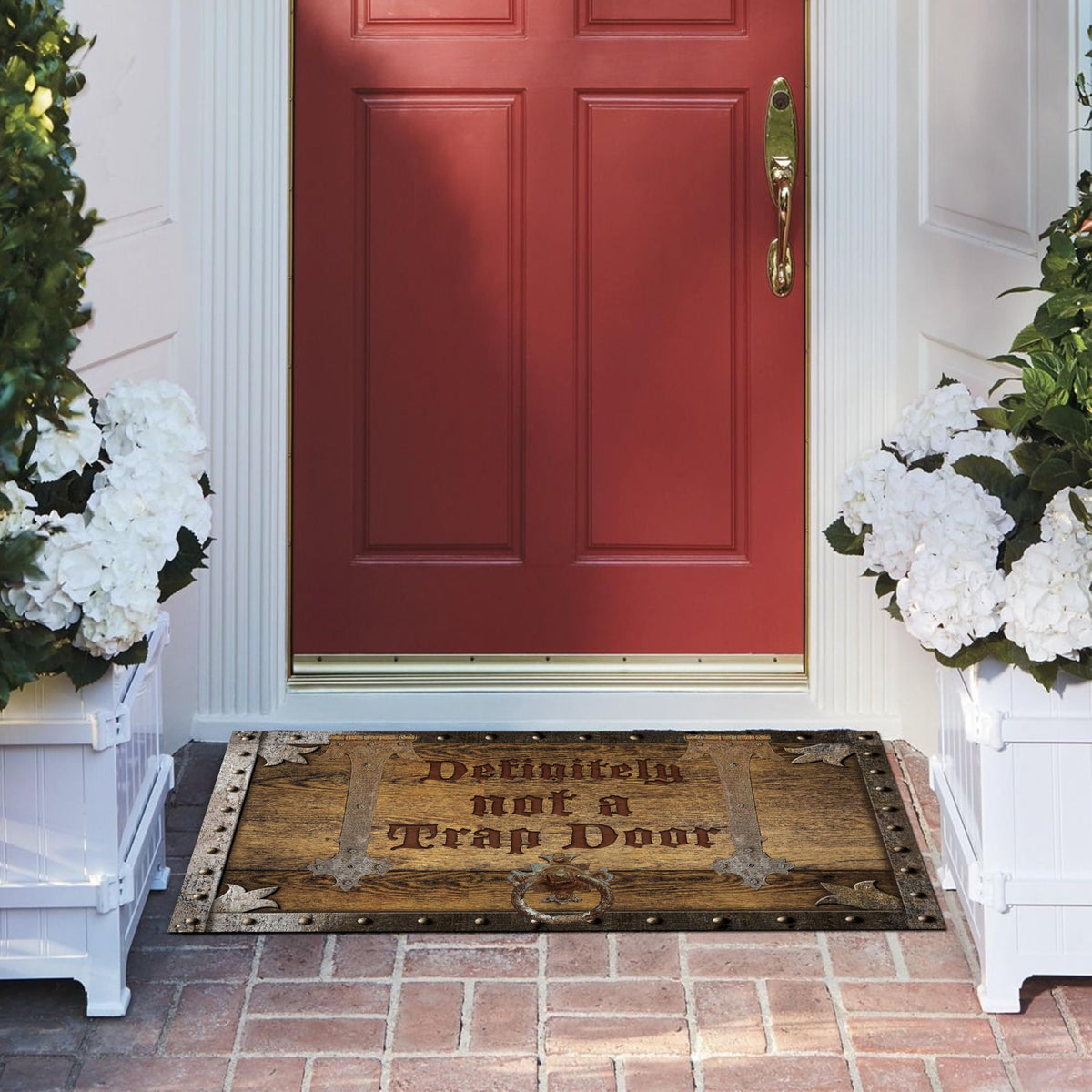 KIYIYZER Definitely Not A Trap Door Doormat close-up texture showing durable polyester