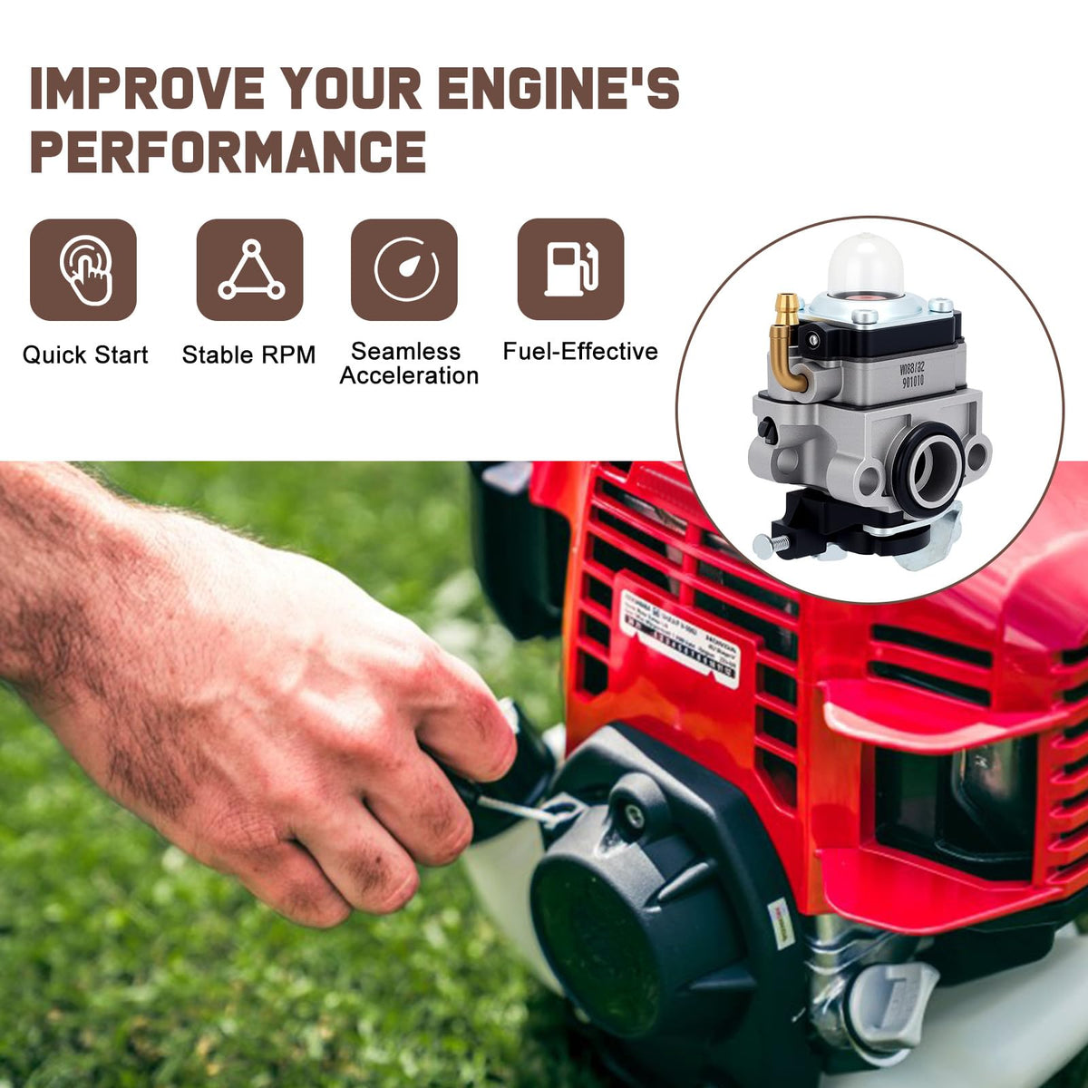 Kizut FG100 primer bulb enabling easy starting in challenging conditions.