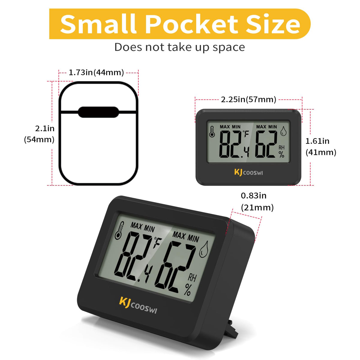 KJCOOSWI mini hygrometer with magnetic back for discreet wall mounting