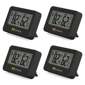 KJCOOSWI mini hygrometer with tabletop stand provides quick indoor temperature and humidity readings
