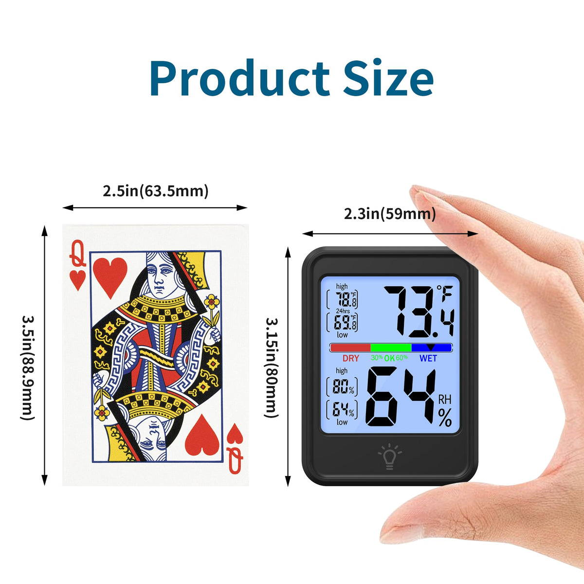 KJMOPRO color indicator humidity shows dry, comfortable, humid air states at a glance.