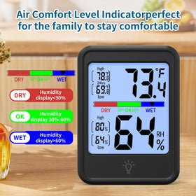 KJMOPRO thermometer-hygrometer installation options with table stand for versatile placement.