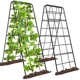 KJX 2-pack adjustable garden trellis shown for vertical cucumber growth and tomato support