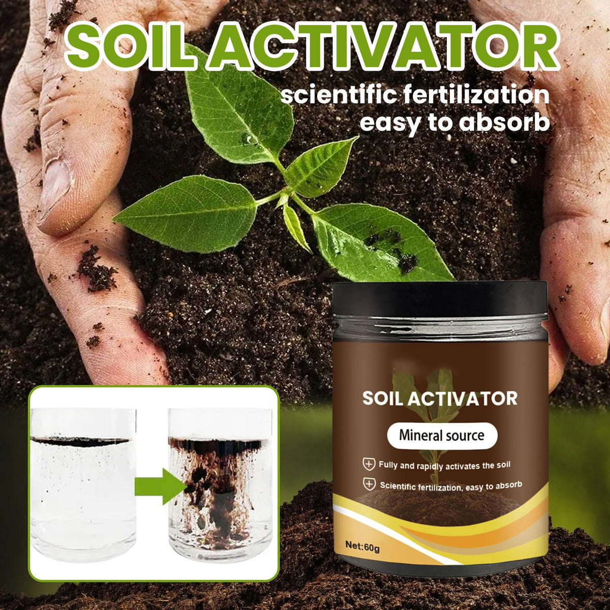 KKINYAS soil activators back view, compact packaging for easy gardening.