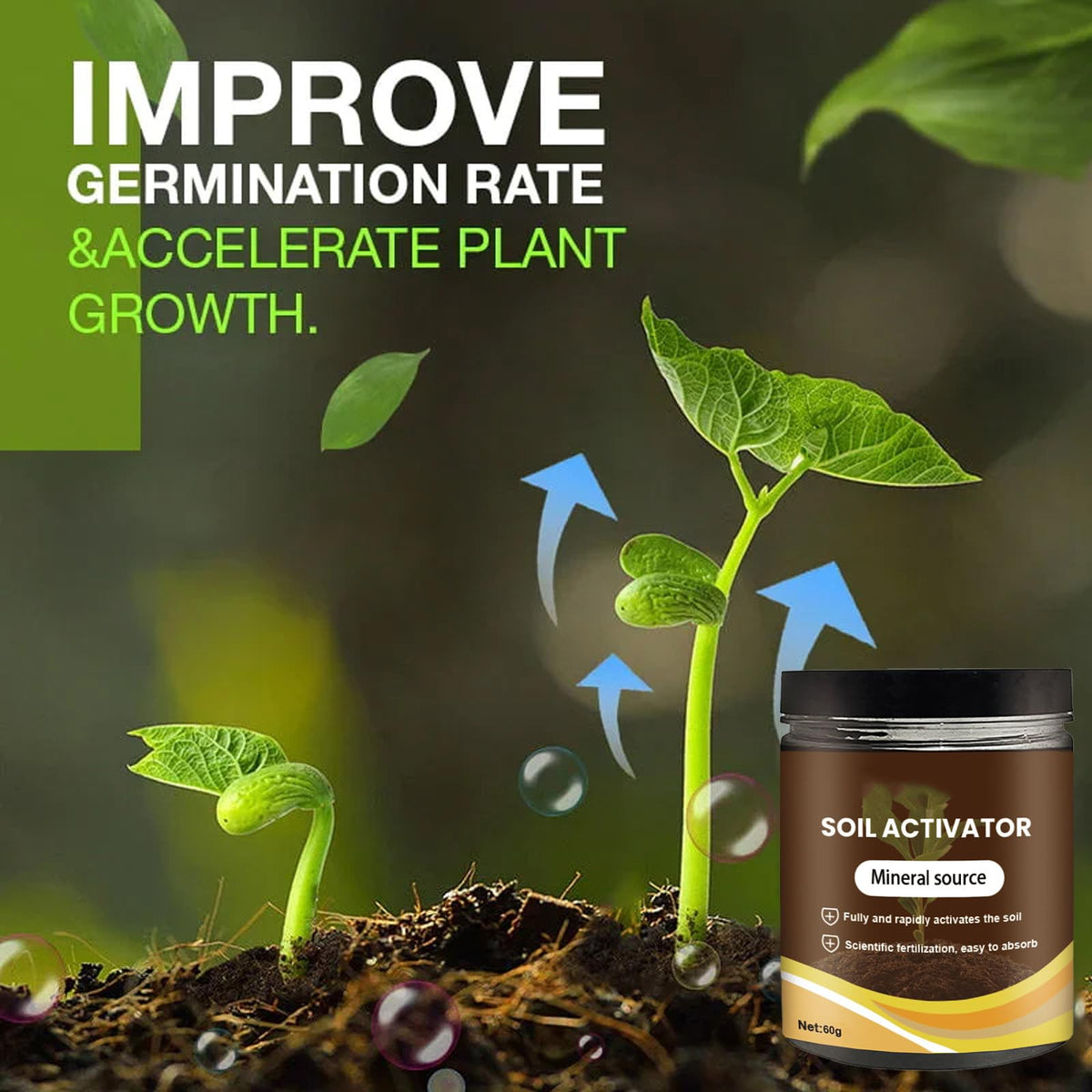 KKINYAS soil activators liquid detail, supports microbial activity for robust growth.