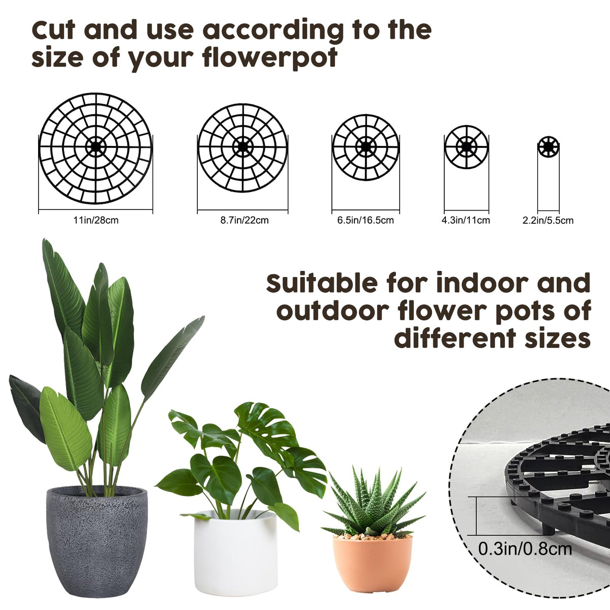 KKONHII deck floor protector lifts pots away from wood to prevent moisture buildup.