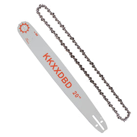 KKXXDBD 20-inch guide bar closeup for smoother cuts.