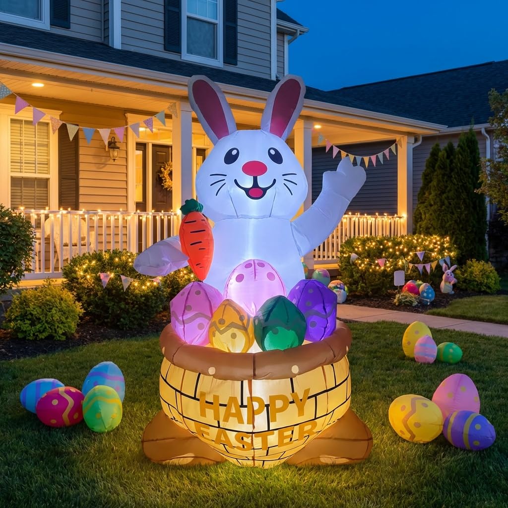 KKZACONL 6 ft Easter bunny inflatable for bold outdoor display.