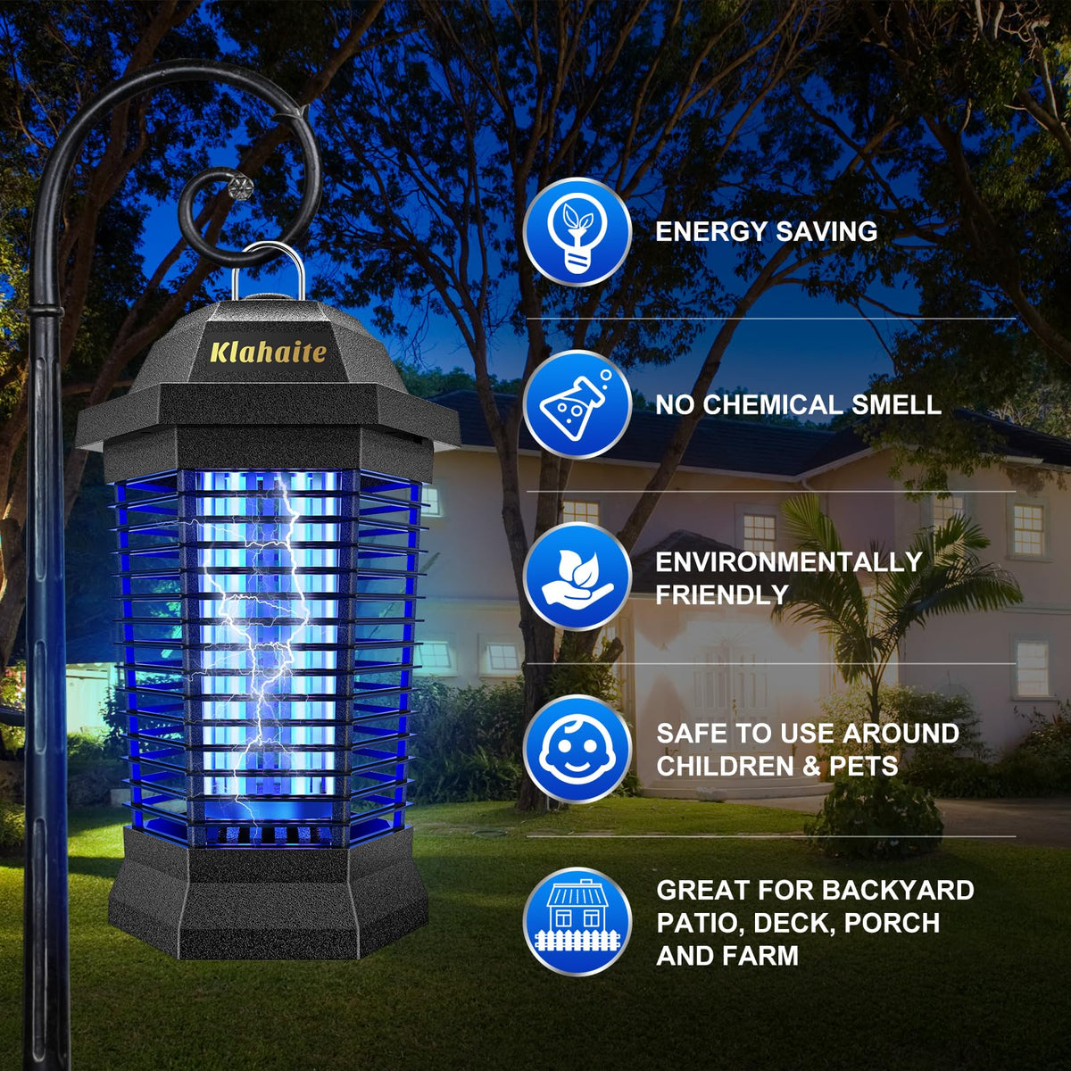 Klahaite bug zapper ABS fireproof material demonstrates outdoor durability
