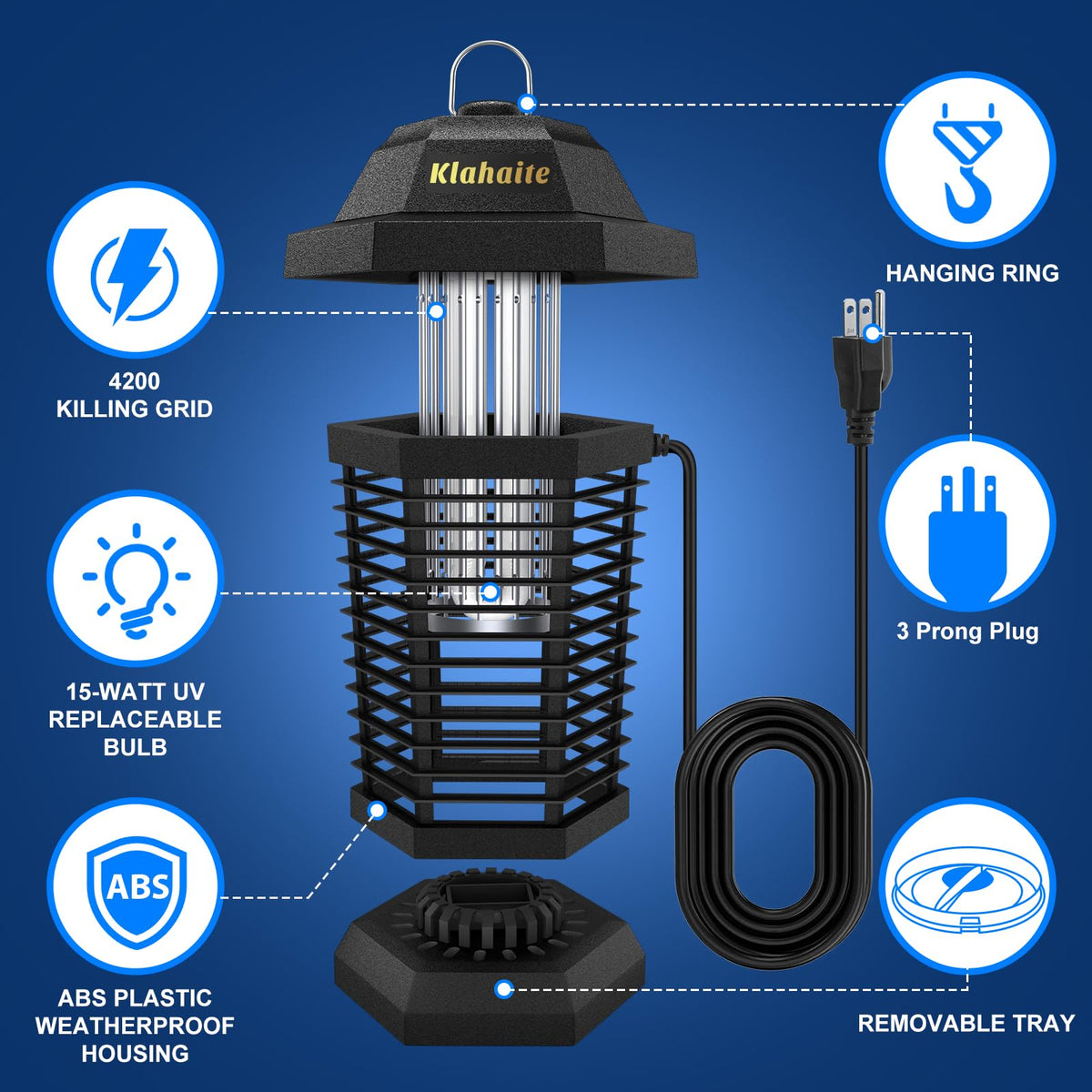 Klahaite bug zapper outdoor night light attracts mosquitoes and gnats
