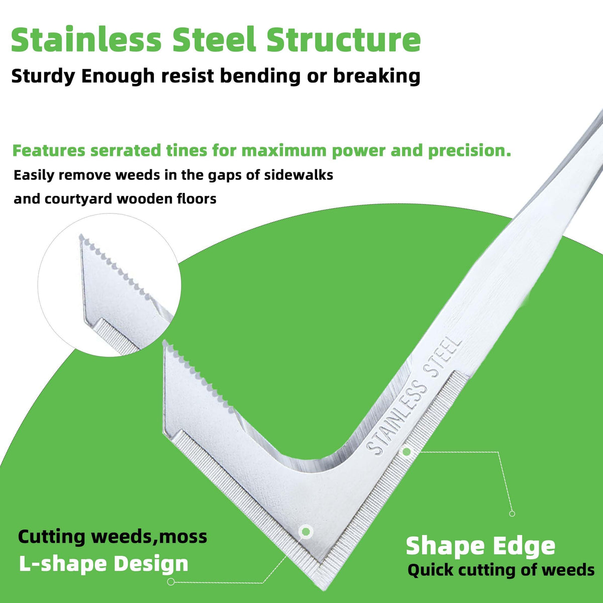 KLDOLLAR Crack Weeder reinforced stainless steel blade stays sharp under heavy use.